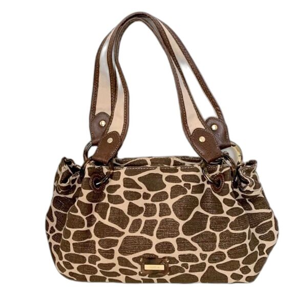 Relic Cream Brown Giraffe Print Canvas Tortoise Shell Shoulder Satchel Handbag - Picture 1 of 16